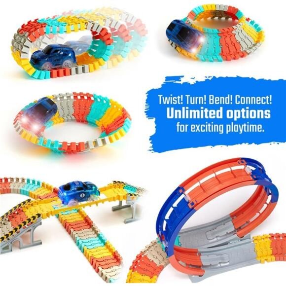 Race Track Glow in The Dark Magic Toy Set, Kids Light Up Flexible - Picture 4 of 7